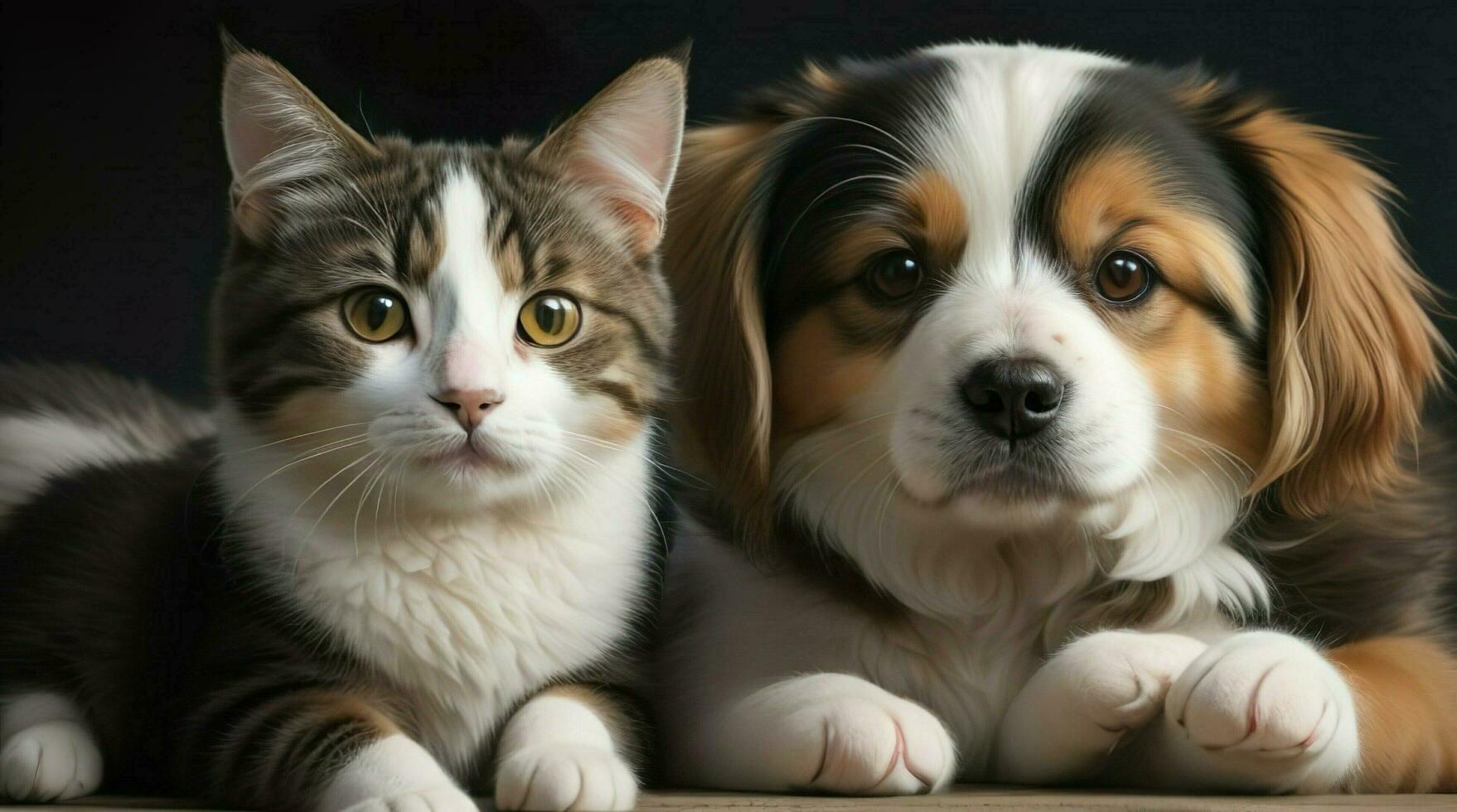 AI Generated. AI Generative - Cherished Companions - A Heartwarming Portrait of a Cat and Dog's Enchanting Friendship photo
