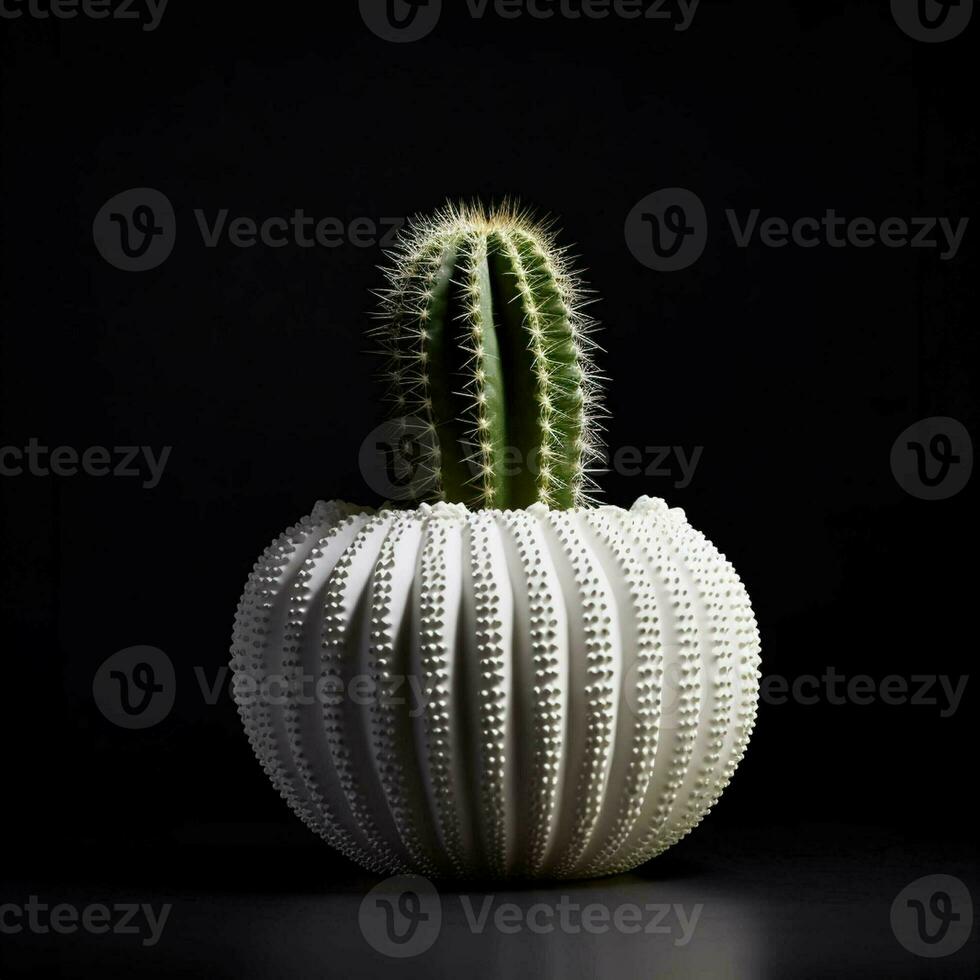 Cactus in a plant pot against a dark black background. generative ai. photo