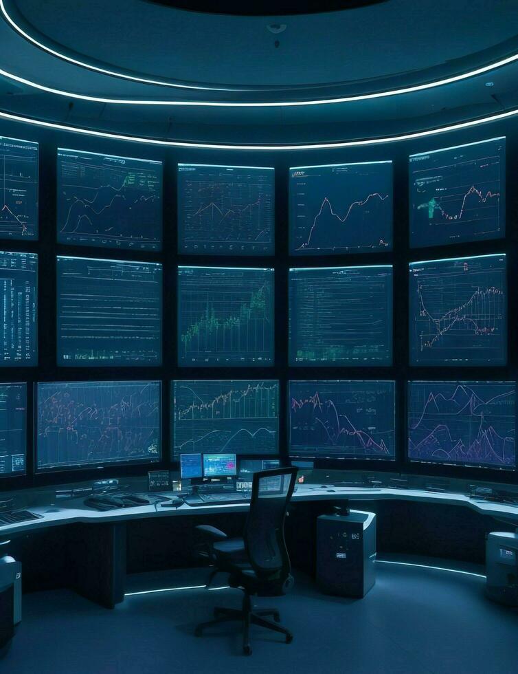 AI Generated. AI Generative - Enter the Future of Trading - A High-Tech Haven of Data and Decisions photo