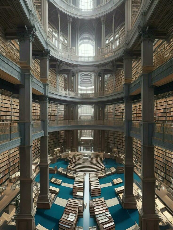 AI Generated. AI Generative - The Silent Majesty - Exploring the Uninhabited Vastness of the World's Largest Library photo