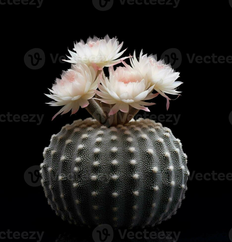Cactus in a plant pot against a dark black background. generative ai. photo