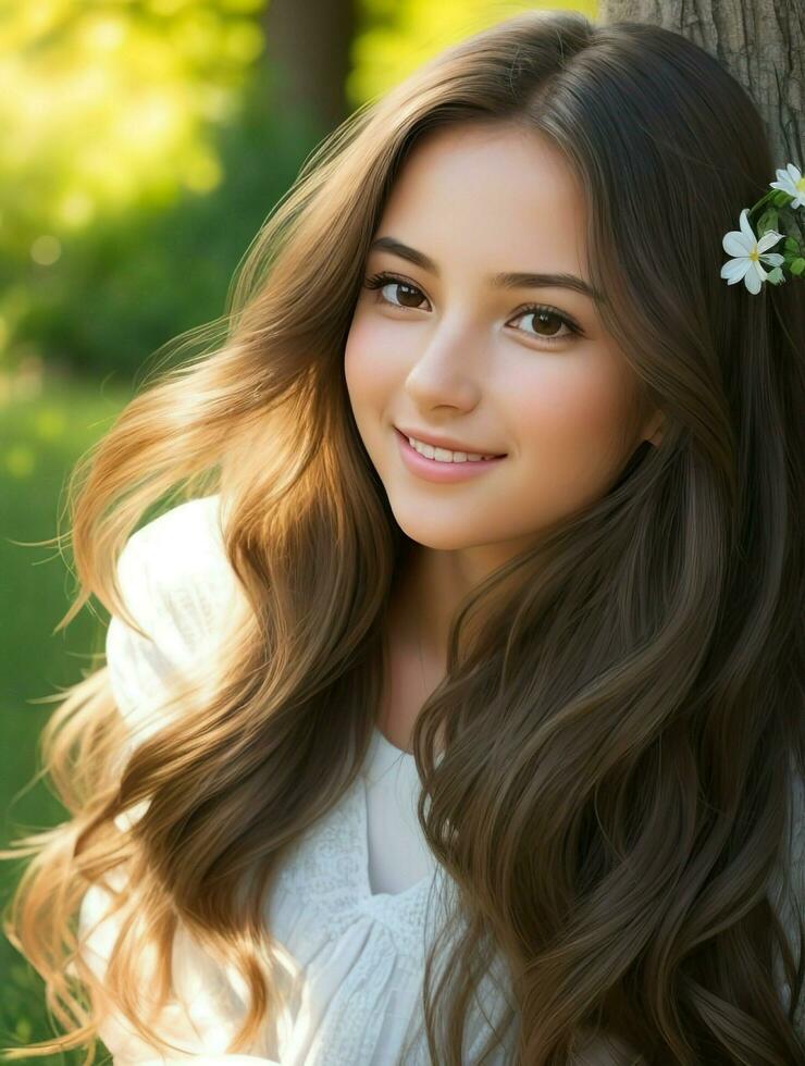 AI Generated. AI Generative - Radiant Charm - The Natural Beauty of a Captivating Girl photo