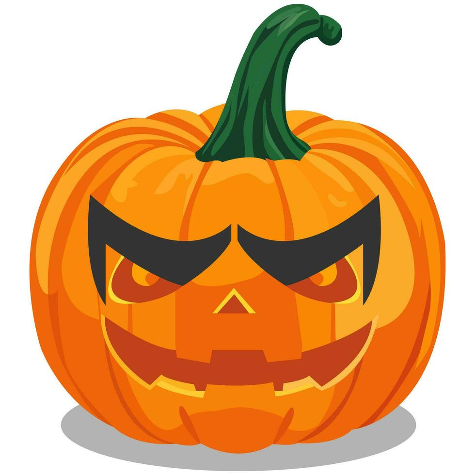 Halloween pumpkin hollow inside with friendly face isolated cartoon flat vector illustration on white background. Edible traditional holiday symbol.