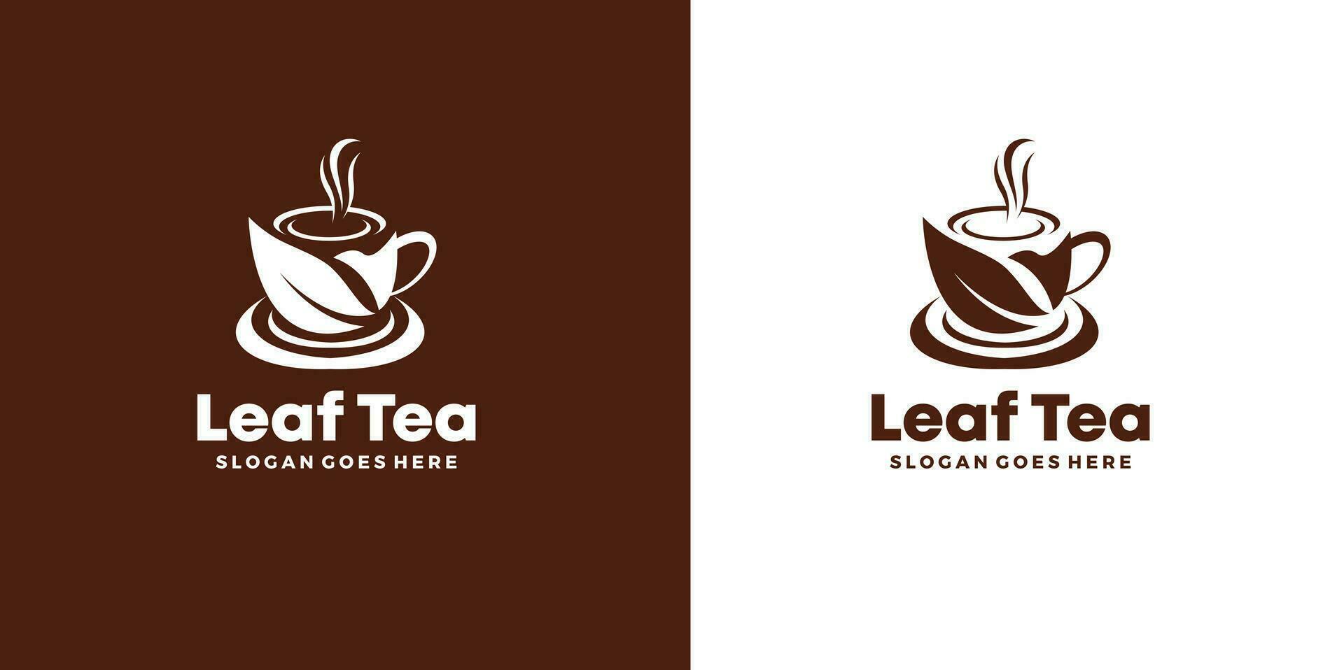 Leaf tea or Black coffee logo design vector with cup and leaf concept, logo for healthy drink Pro Vector