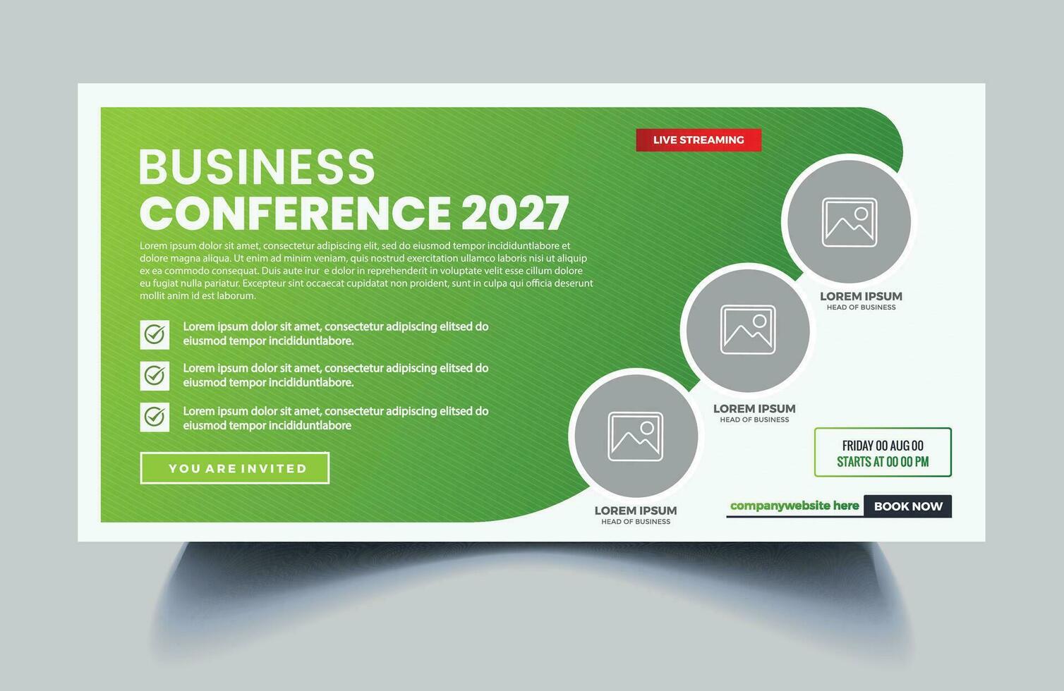 Online conference web banner or social media banner design. Business webinar invitation or live conference banner design Free Vector