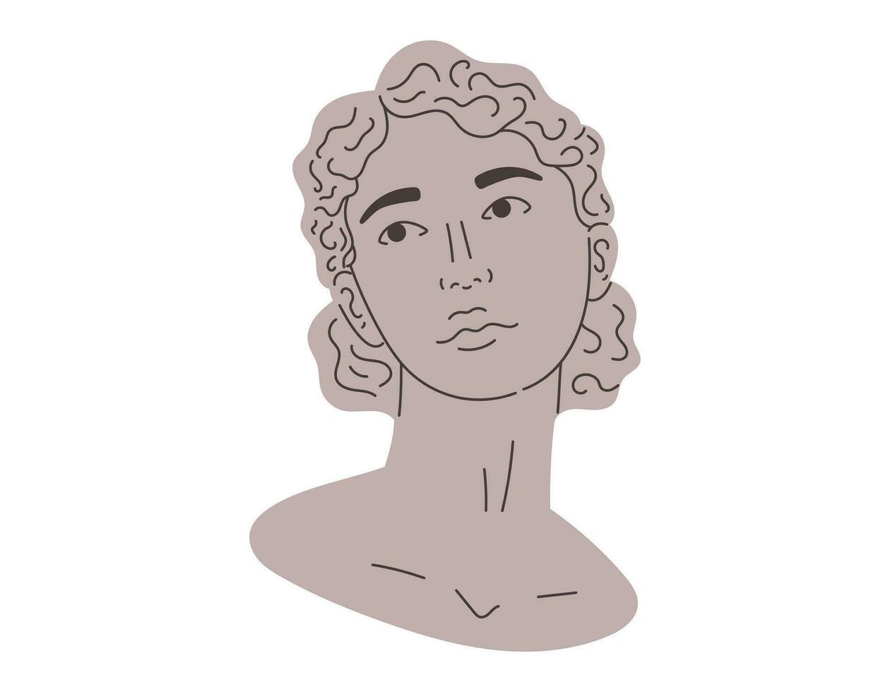 Antique female head. Clay stone sculpture of a Greek woman. Classic vector isolated flat bust of an ancient goddess.