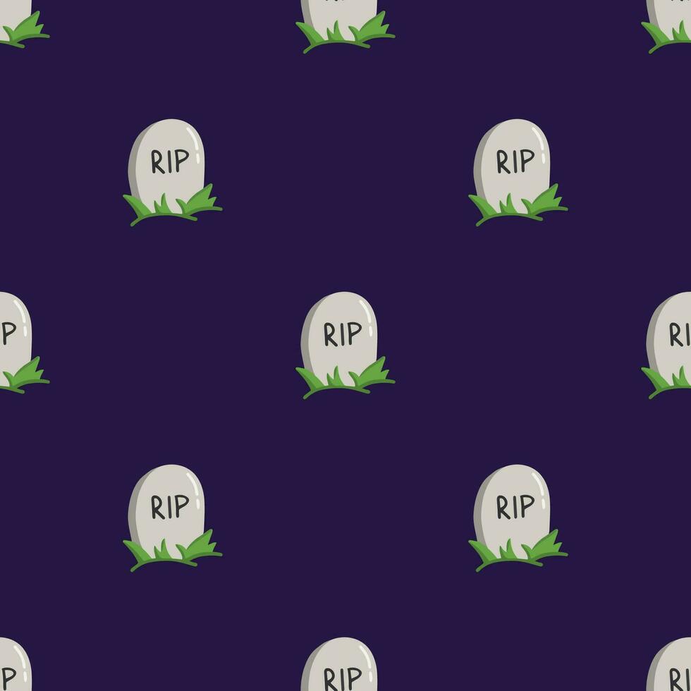 Simple seamless pattern with tombstone. Halloween trendy concept. Hand drawn vector illustration for cover, stationary, wallpaper, prints, wrapping, textile