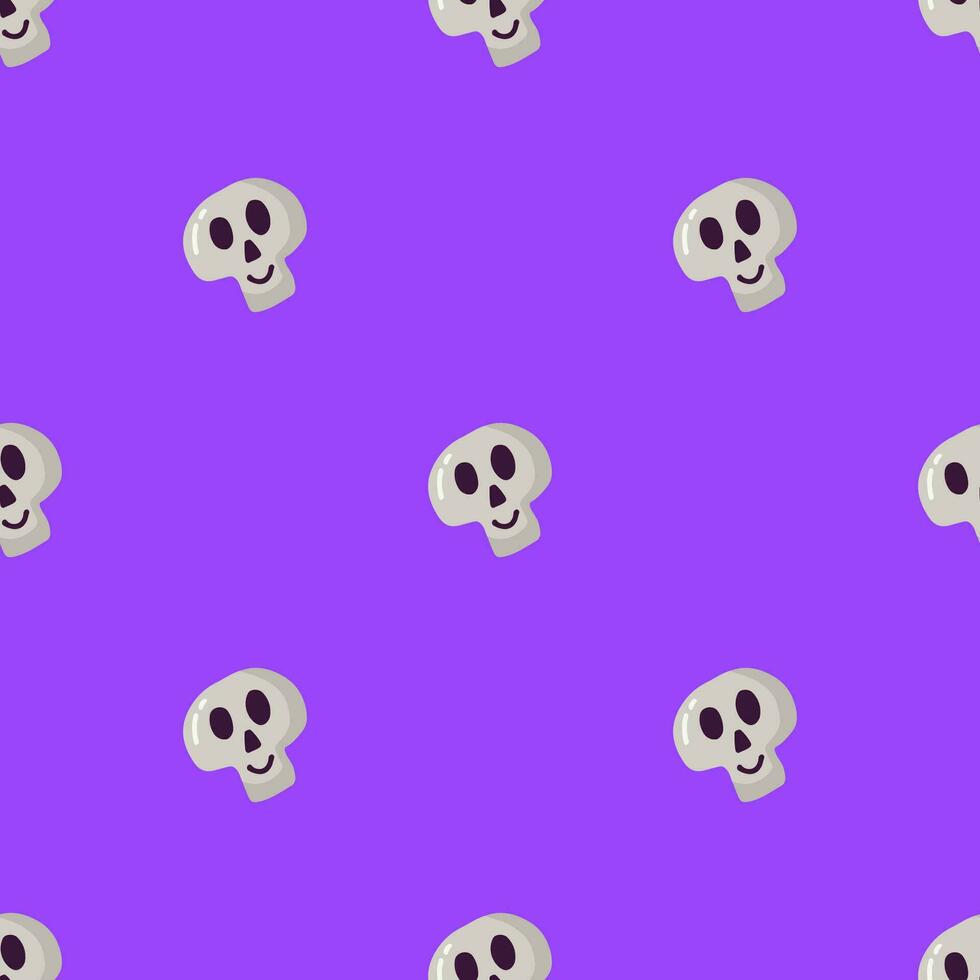 Simple seamless pattern with skull on acid background. Halloween trendy concept. Hand drawn vector illustration for cover, stationary, wallpaper, prints, wrapping, textile