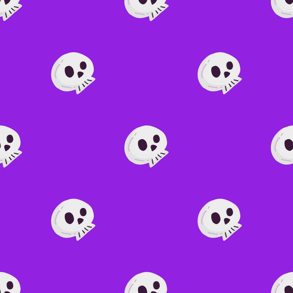 Simple seamless pattern with skull on acid background. Halloween trendy concept. Hand drawn vector illustration for cover, stationary, wallpaper, prints, wrapping, textile