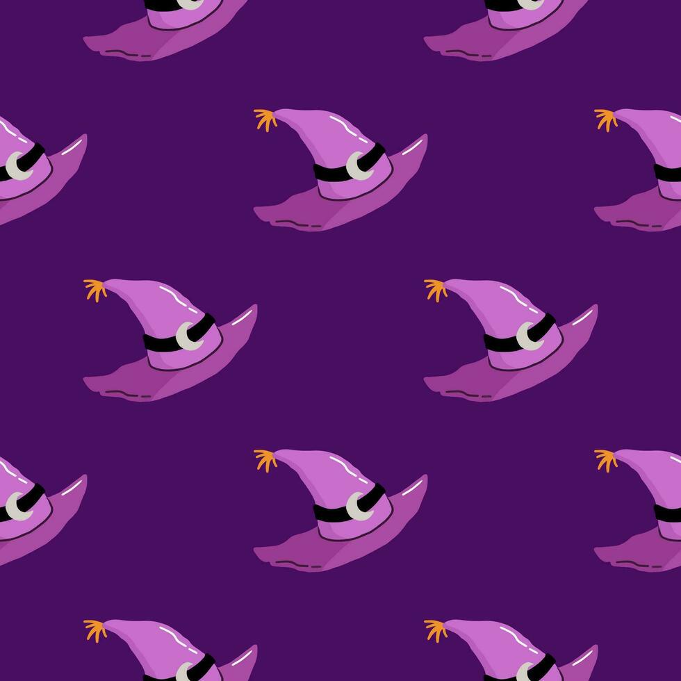 Simple seamless pattern with witch hat. Halloween trendy concept. Hand drawn vector illustration for cover, stationary, wallpaper, prints, wrapping, textile