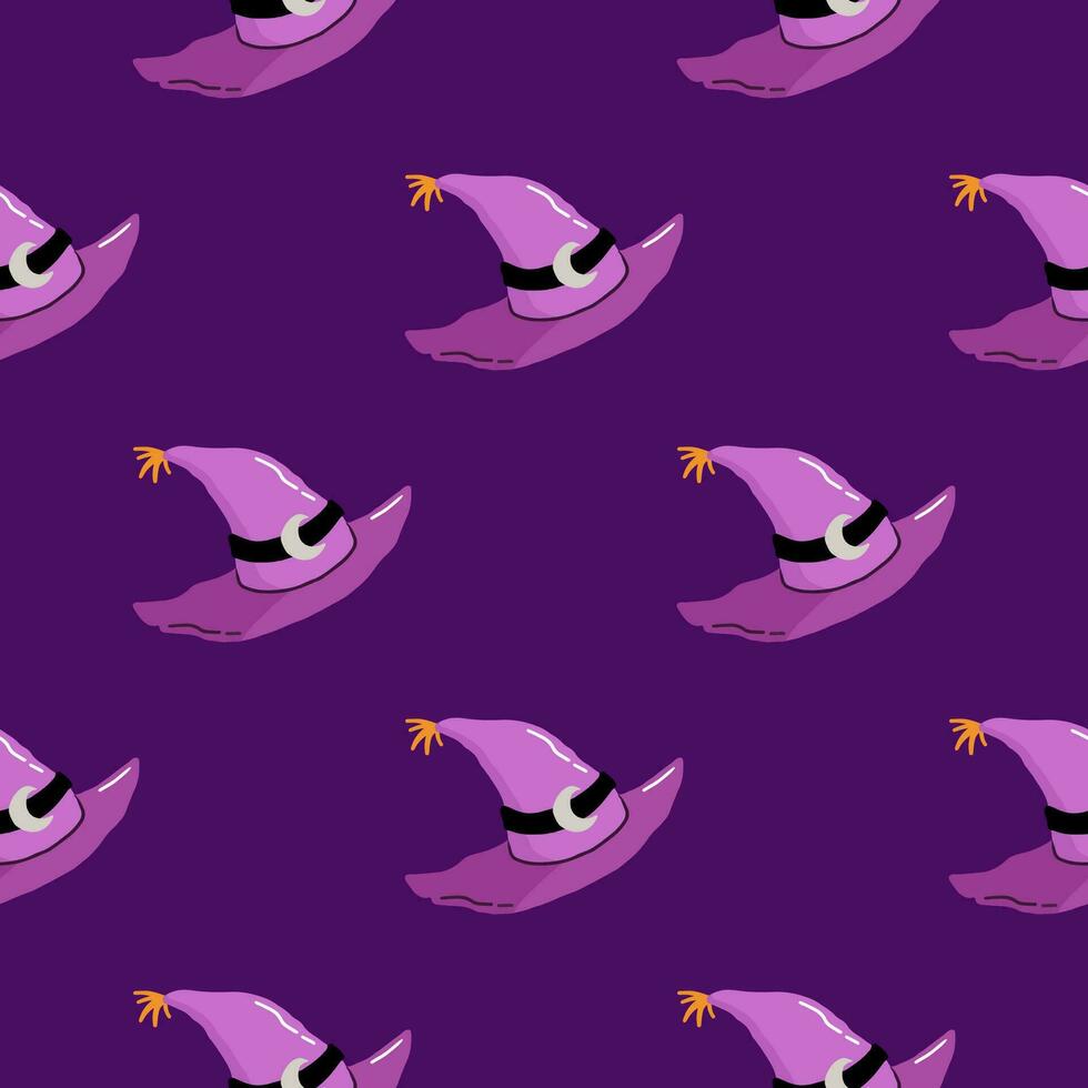 Simple seamless pattern with witch hat. Halloween trendy concept. Hand drawn vector illustration for cover, stationary, wallpaper, prints, wrapping, textile