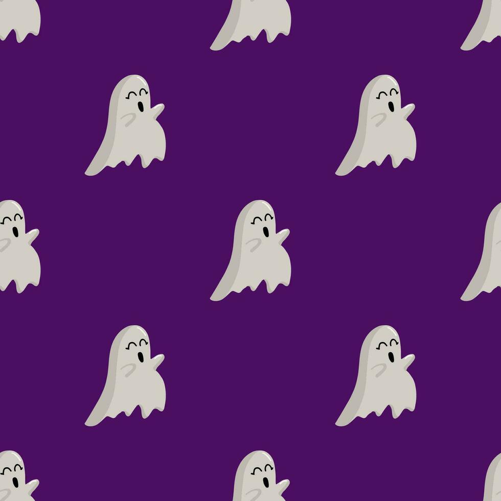 Simple seamless pattern with cute ghost. Halloween trendy concept. Hand drawn vector illustration for cover, stationary, wallpaper, prints, wrapping, textile