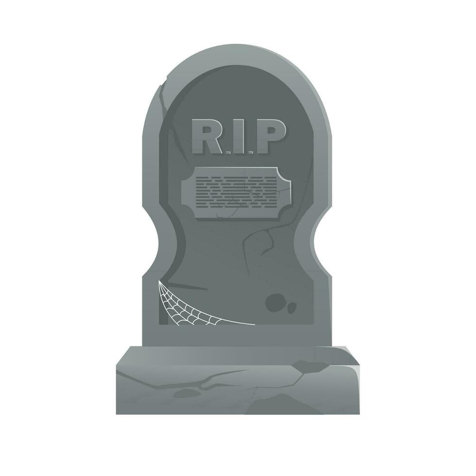 Gravestones vector illustration isolated cartoon style with RIP or rest in peace memorial signs and spider web template element