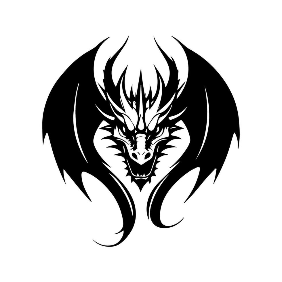 Head of Dragon, Black and White Vector Logo