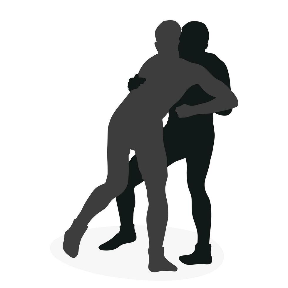 Silhouettes people fighting, MMA fighters. Greco Roman wrestling, fight, combating, struggle, grappling, duel, mixed martial art, sportsmanship vector