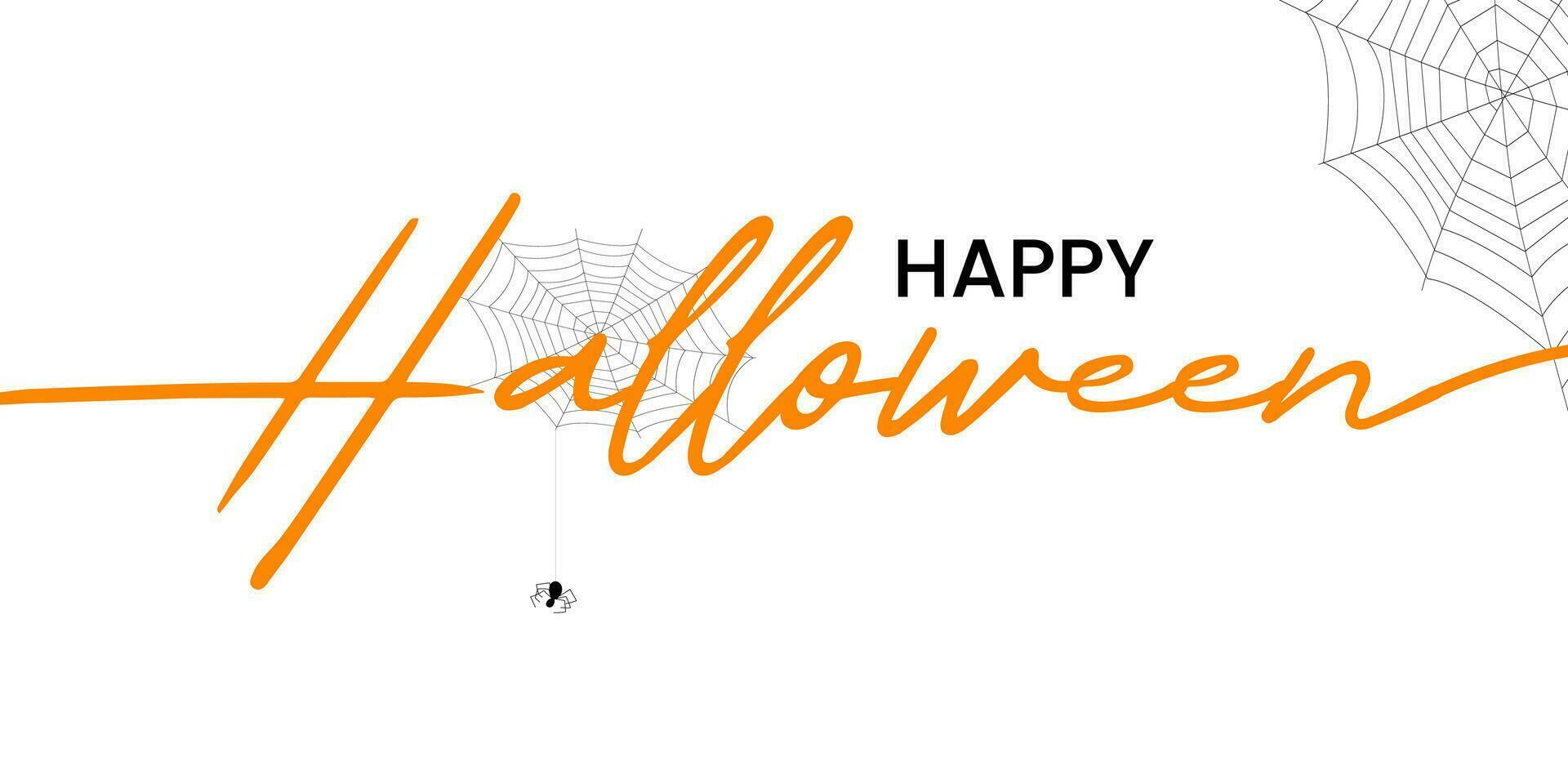 Happy Halloween Holiday calligraphy with spider and web for banner, poster, greeting card, party invitation. Isolated illustration. vector