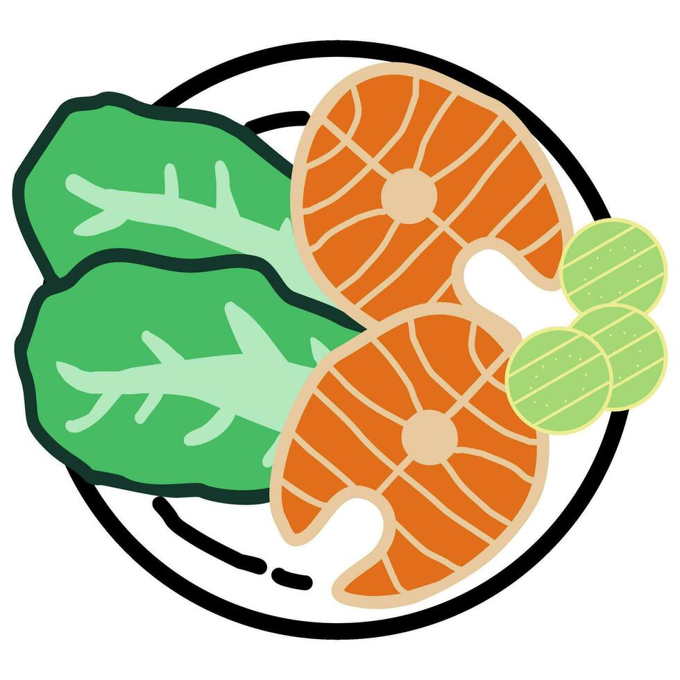 Salmon salad cartoon in icon style vector