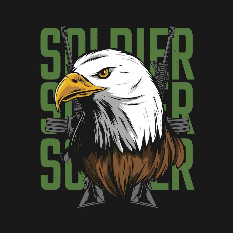 eagle head and assault rifle illustration vector