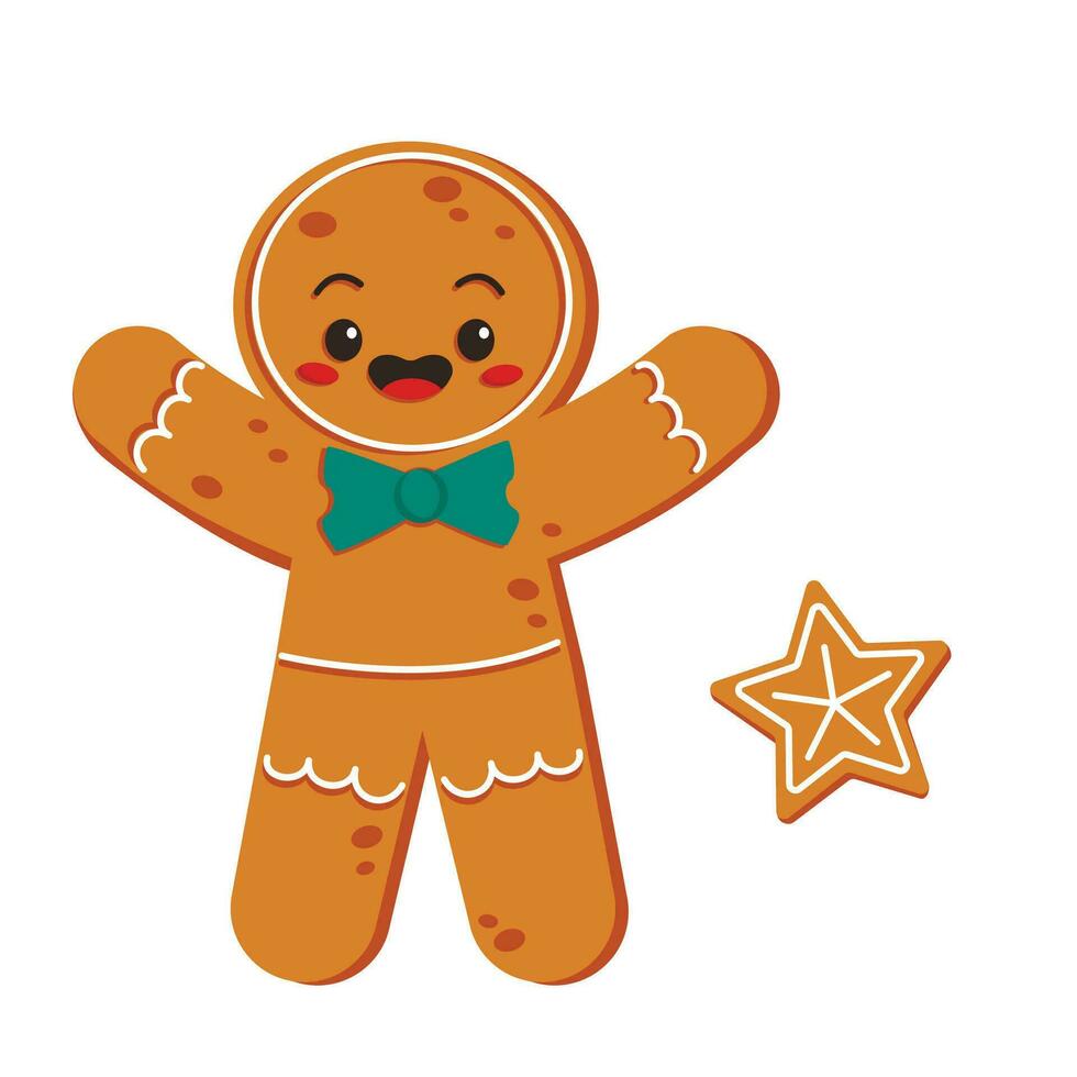 Cute gingerbread character. Merry Christmas. Vector graphic.