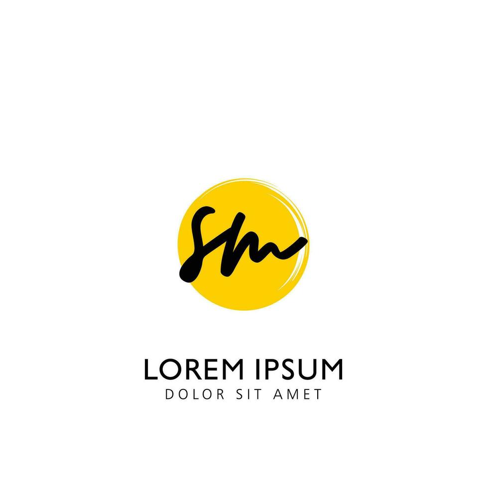 SM Initial Handwriting Circle Brush Template Design vector
