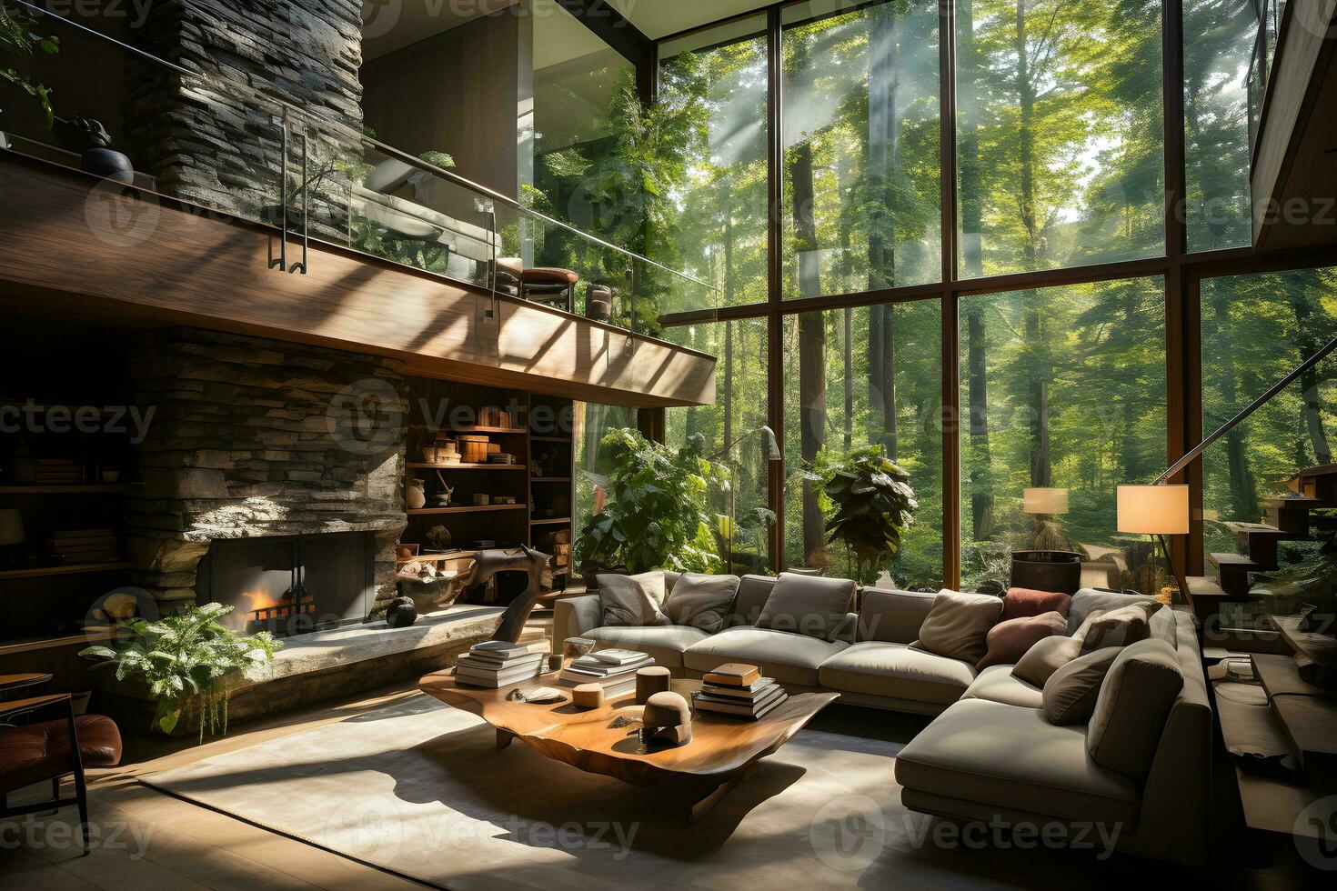 Modern living room interior in luxury home decorative. Cozy home, interior concept. Generative Ai, illustration photo