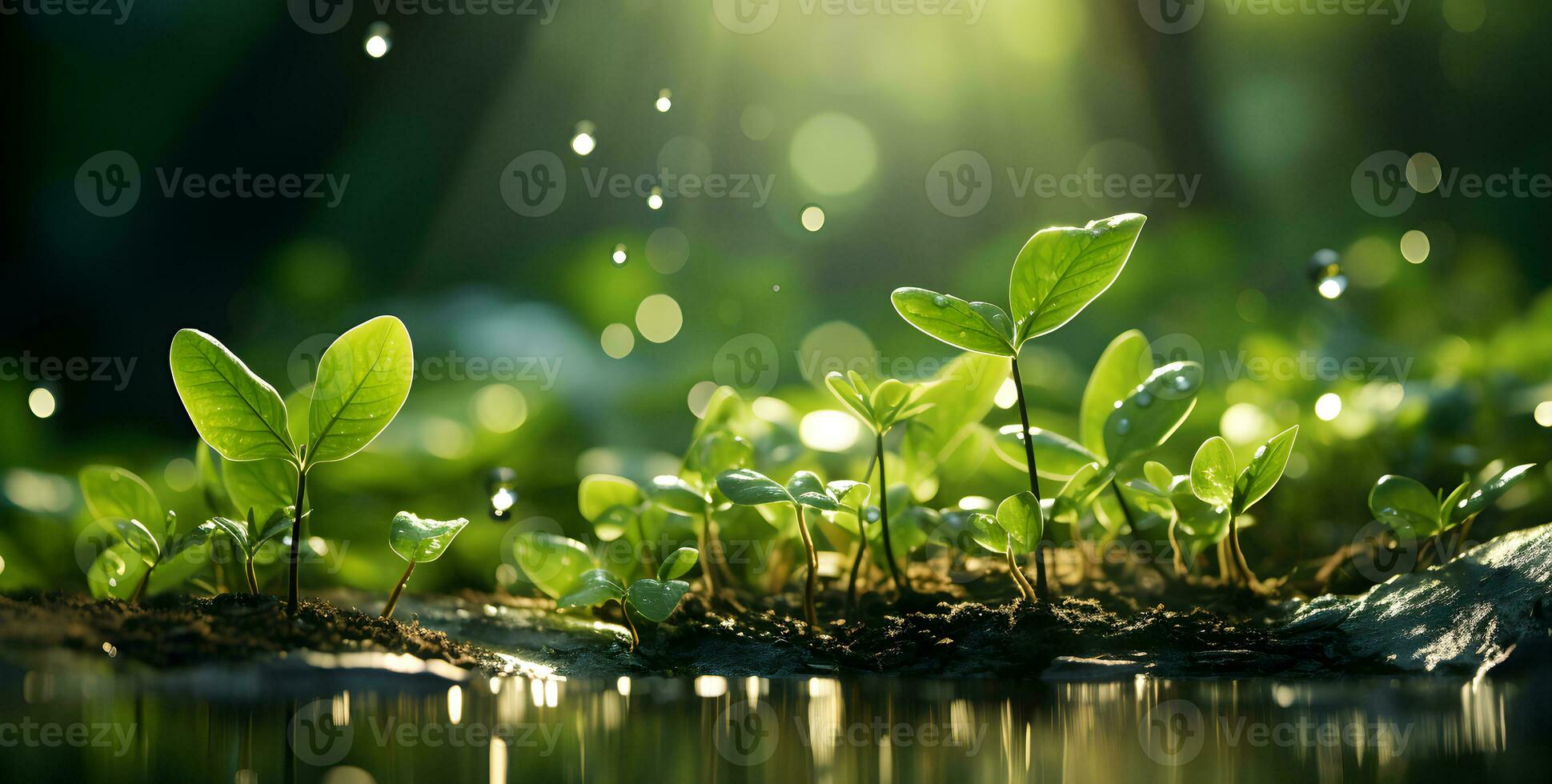 Green leaves in the garden during summer under sunlight with bokeh. Nature of green leaf in park. Natural green leaves plants using as spring background or greenery wallpaper.  Ai generative photo