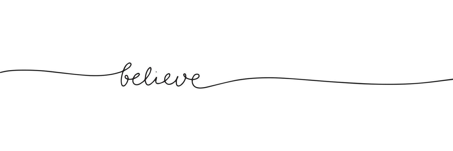 believe. One line continuous Christmas text banner. Concept Christmas