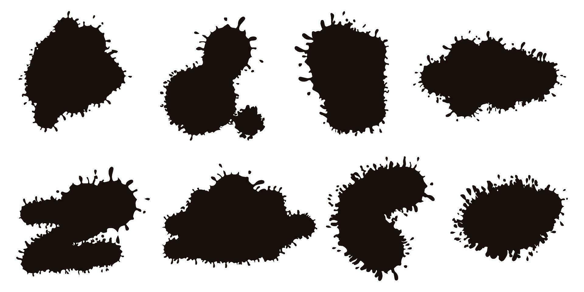 stain sticks. Paint ink splashes with drips, splashes and drips, silhouette blob spray collection vector