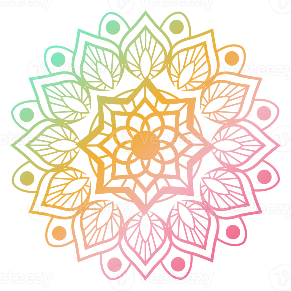 Soft gradient mandala ornament outline pattern. Indian geometric art graphic. Isolated coloring book. png
