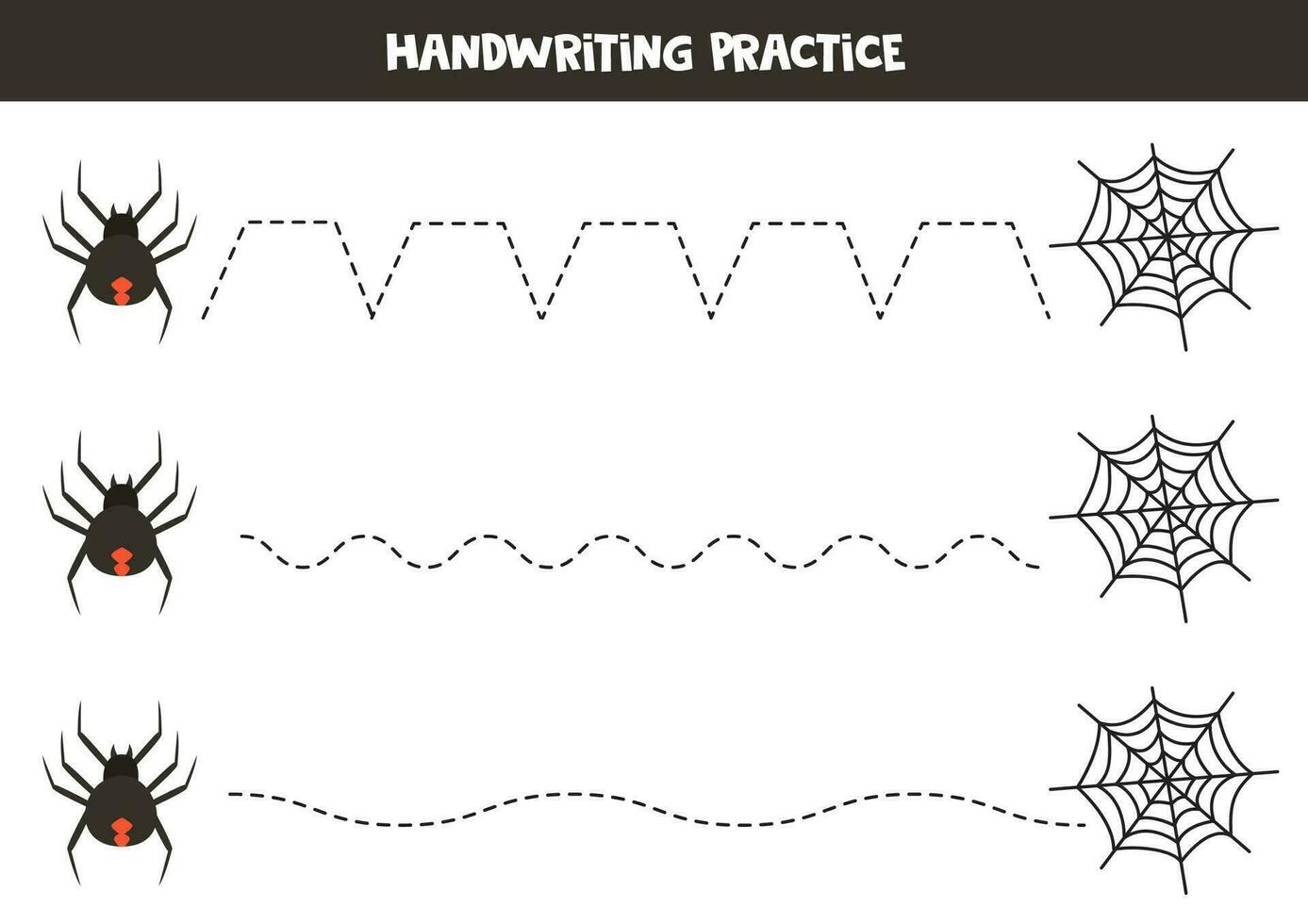 Tracing lines for kids. Cartoon red back spider and web. Handwriting practice. vector