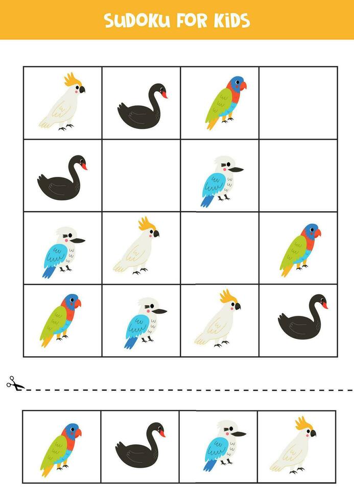 Educational Sudoku game with cute Australian birds. vector