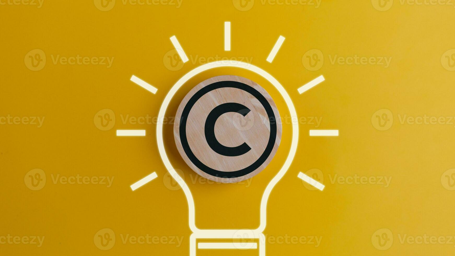 Copyright protect idea concept, author rights and patent intellectual property, Copyright icon inside light bulb. photo