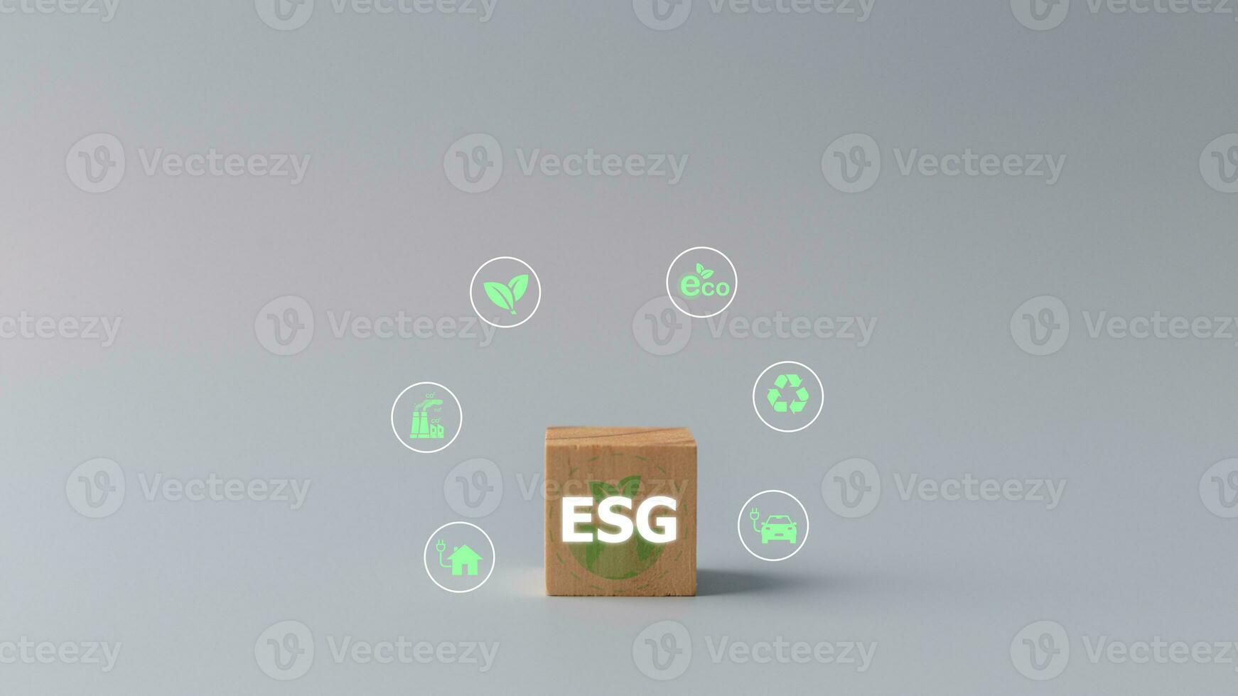 Environmental Social Governance ESG concept. a wooden cube with the word ESG and icons. photo