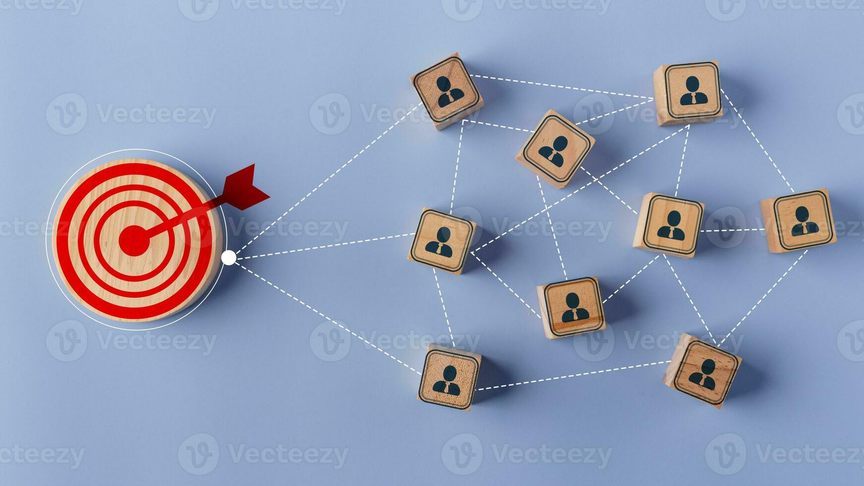 Target icon connection linkage with a human icon for customer focus target group and customer relation management concept. photo