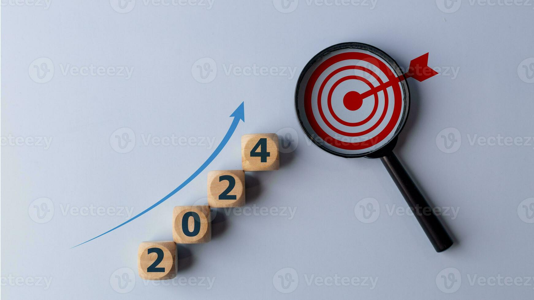 Focus to New year 2024 target ladder to success and countdown merry christmas and happy new year, Planning and challenge strategy in new year 2024 Concept. photo