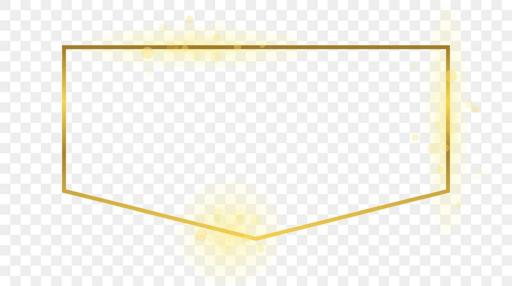 Gold glowing frame isolated on background. Shiny frame with glowing effects. Vector illustration.