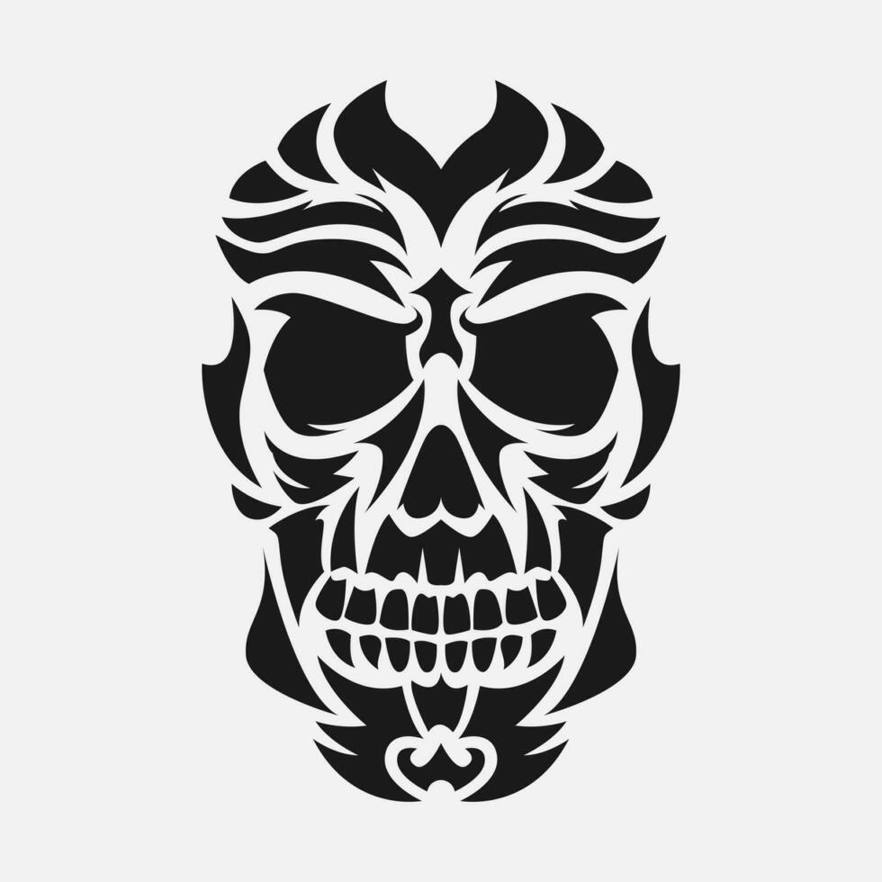 cráneo cabeza tatuaje. negro y blanco. vector ilustración.