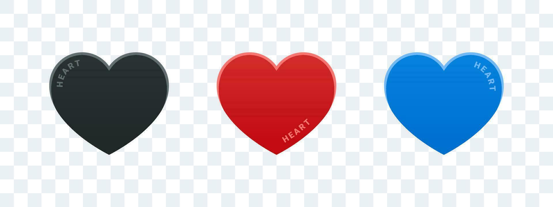 Heart icons. Black, red and blue heart icons. Vector scalable graphics