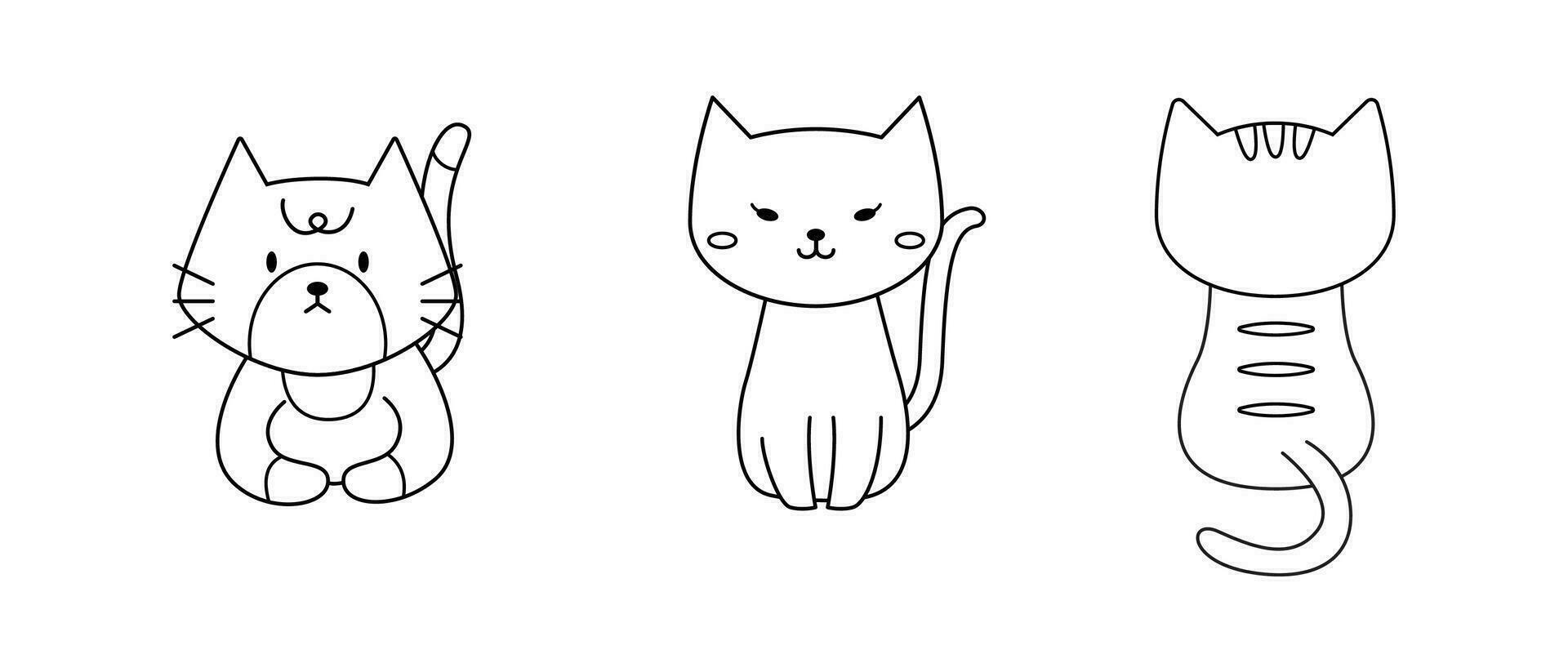 Cute cats doodle hand drawn cartoon with outline for element, illustration, decoration, coloring, note vector