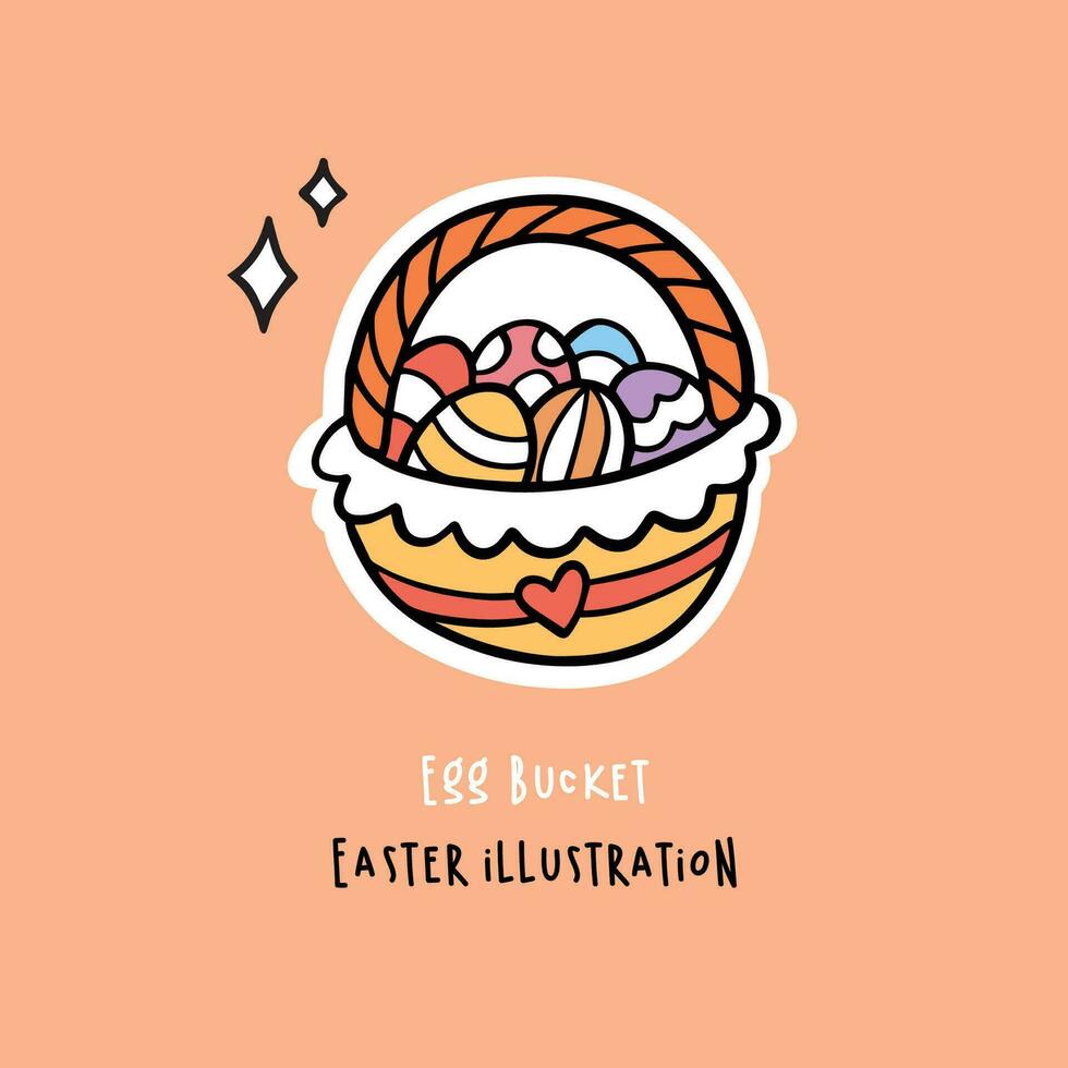 easter eggs in a basket with ribbon hand drawn illustration vector