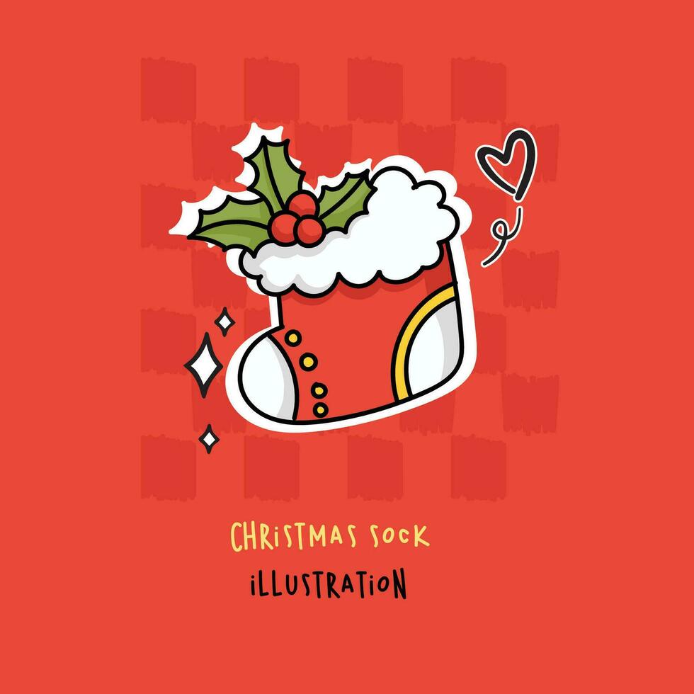 Christmas sock illustration in hand drawn style vector