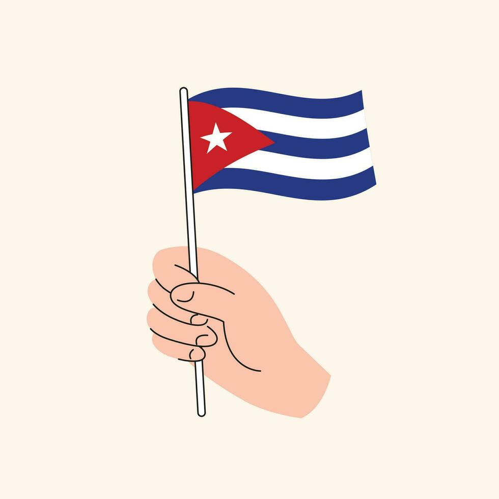 Cartoon Hand Holding Cuban Flag, Isolated Vector Drawing.
