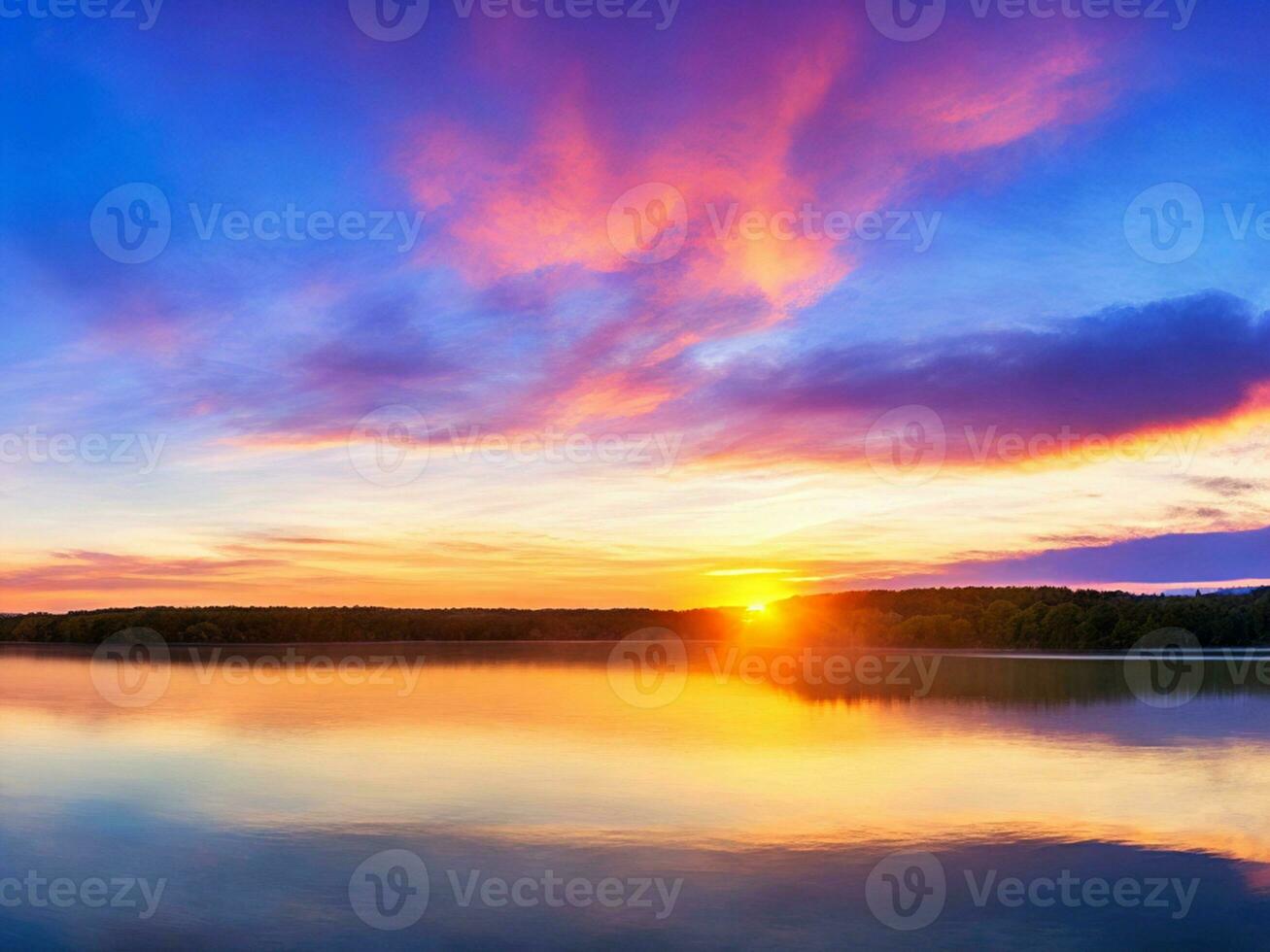 Panorama of beautiful sunrise over lake photo