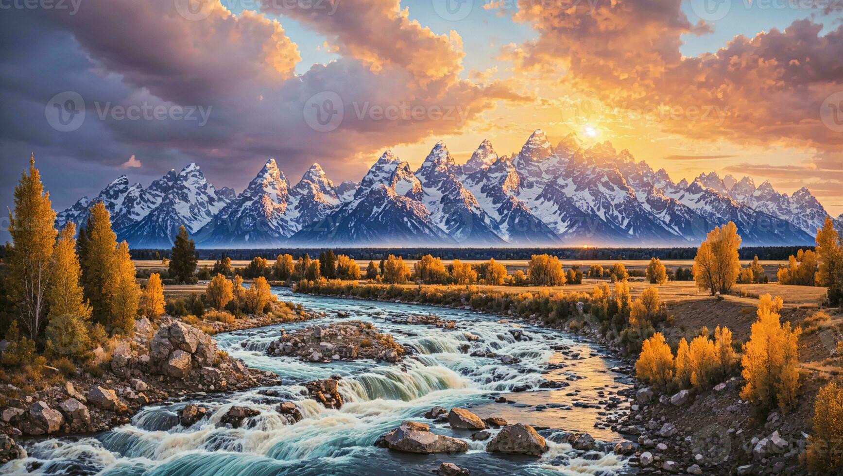 Grand Teton Mountains at sunset photo