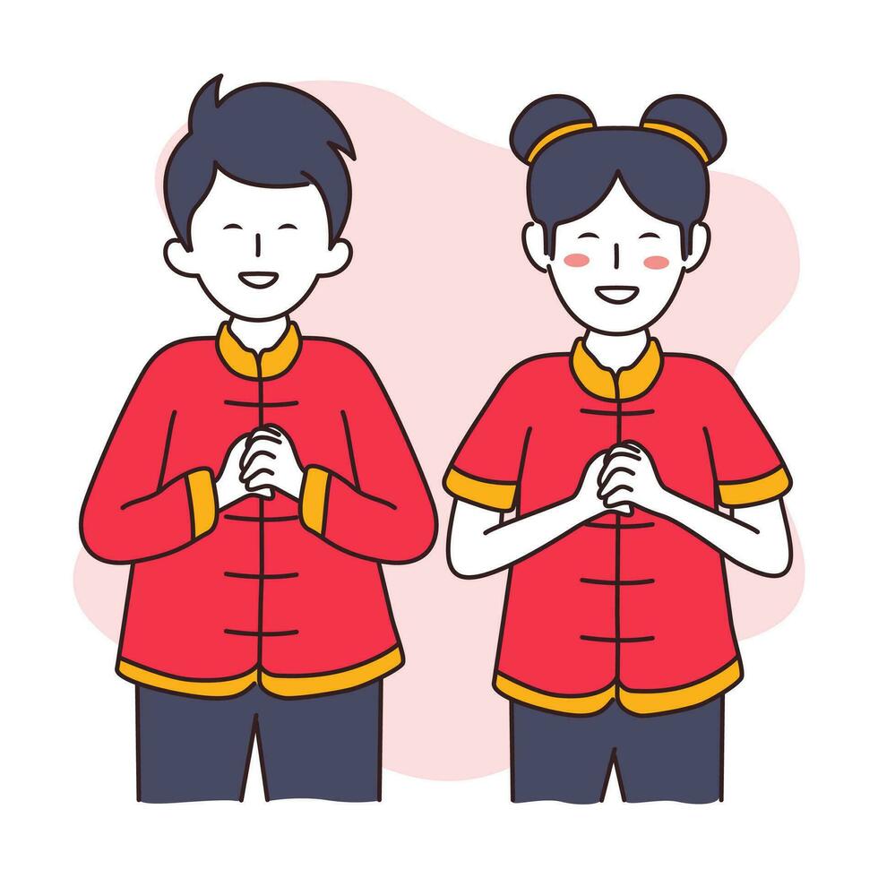 Boy and Girl with chinese costumes concept vector