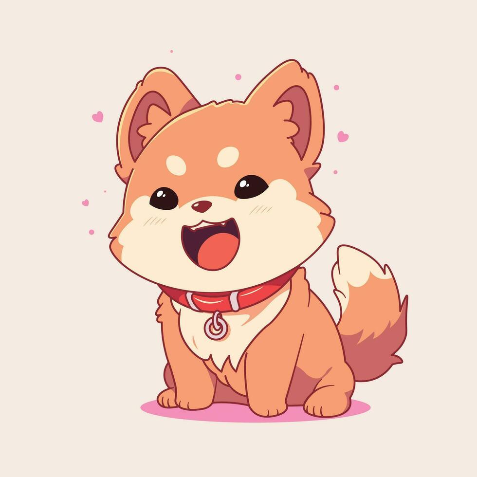 Cute cartoon shiba inu dog on pink background vector illustration