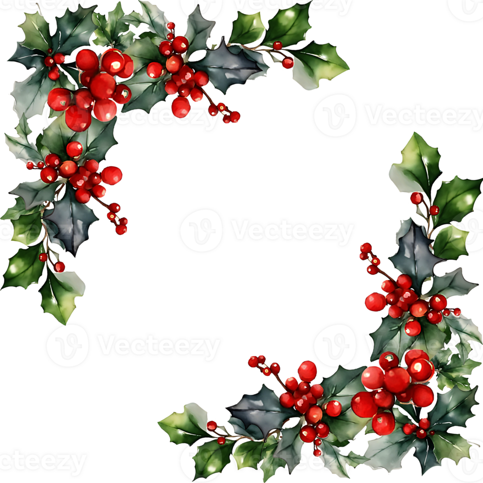 Holly and red berries wreath frame, Ai generated png