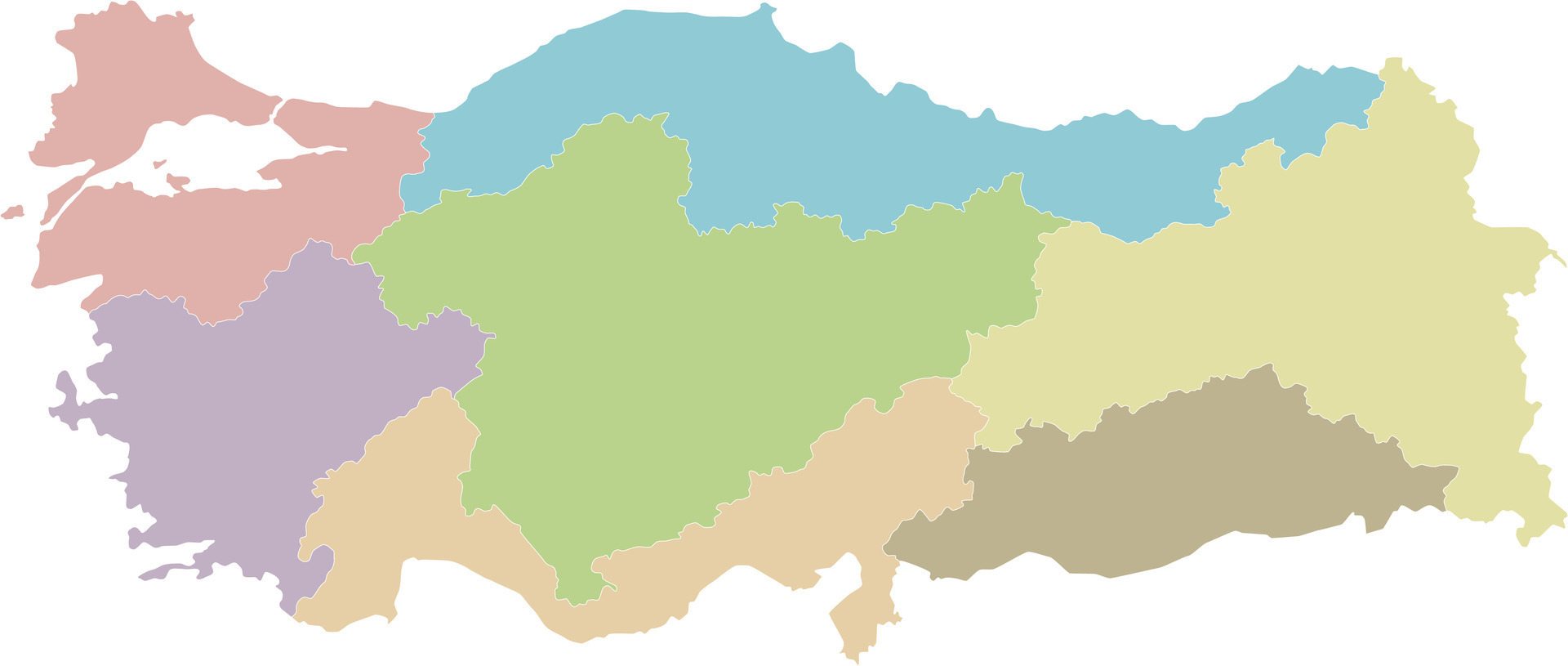 Vector blank map of Turkey with regions and geographical divisions ...