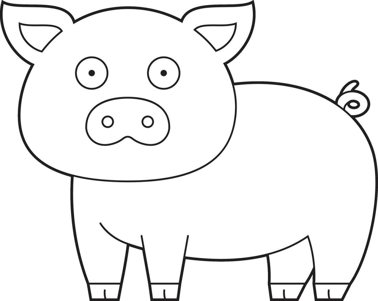 Easy coloring cartoon vector illustration of a pig