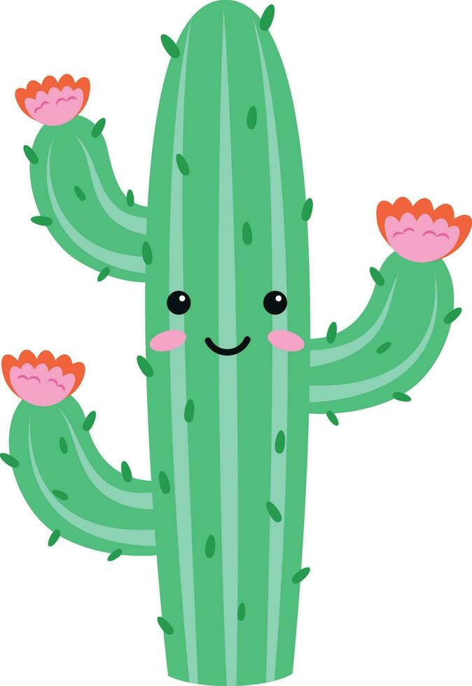 Vector illustration of a funny cactus character in cartoon style isolated on white background